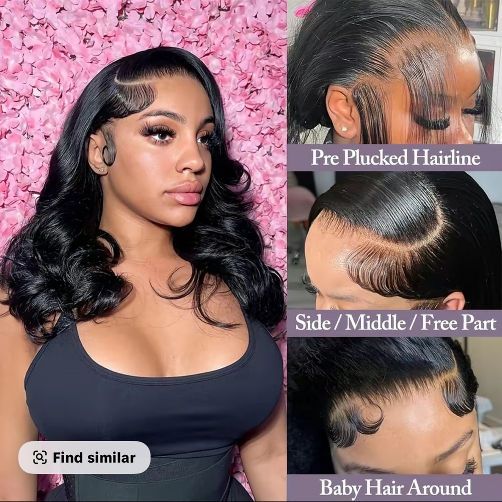 Sleek Black Body Wave Wig with Pre-Plucked Hairline - Women Hair